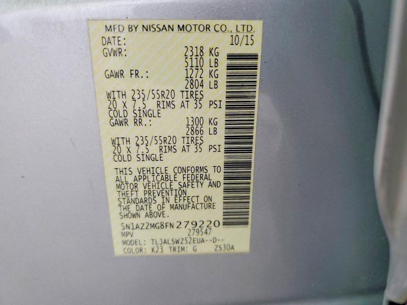 Продажа на аукционе авто 2015 Nissan Murano, vin: 5N1AZ2MG8FN279220, номер лота: 55402896
