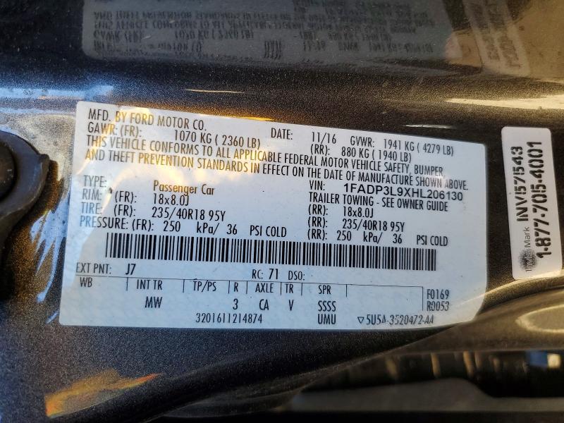 2017 Ford Focus მანქანა იყიდება აუქციონზე, vin: 1FADP3L9XHL206130, აუქციონის ნომერი: 54496356