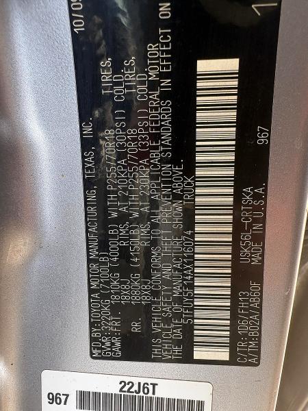 Auction sale of the 2010 Toyota Tundra, vin: 5TFUY5F14AX116074, lot number: 55410356