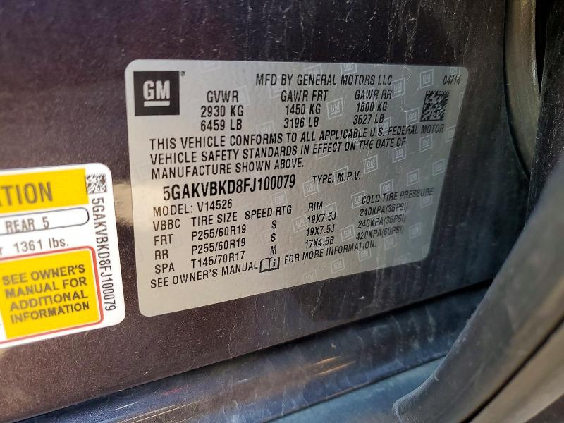 Продажа на аукционе авто 2015 Buick Enclave, vin: 5GAKVBKD8FJ100079, номер лота: 52869376