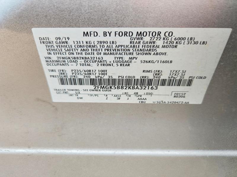 2019 Ford Flex მანქანა იყიდება აუქციონზე, vin: 2FMGK5B82KBA32163, აუქციონის ნომერი: 54257396