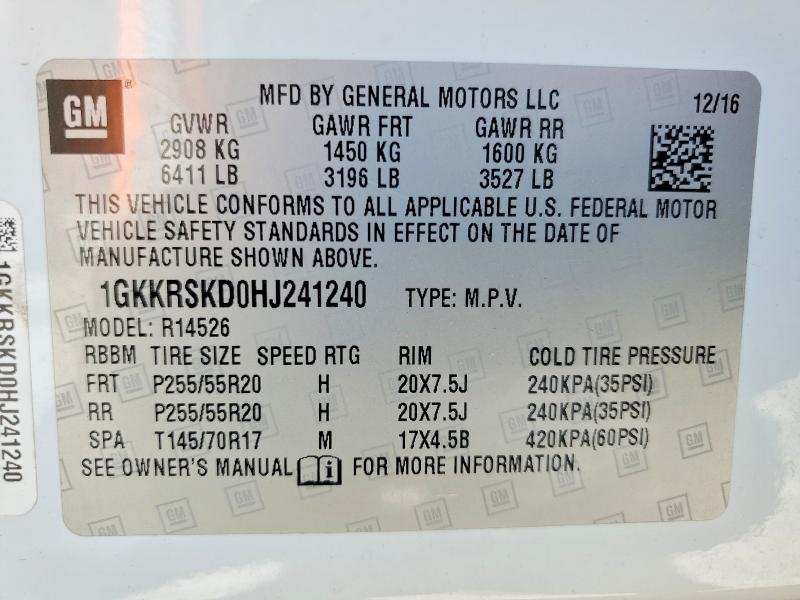 2017 Gmc Acadia Limited მანქანა იყიდება აუქციონზე, vin: 1GKKRSKD0HJ241240, აუქციონის ნომერი: 51967256