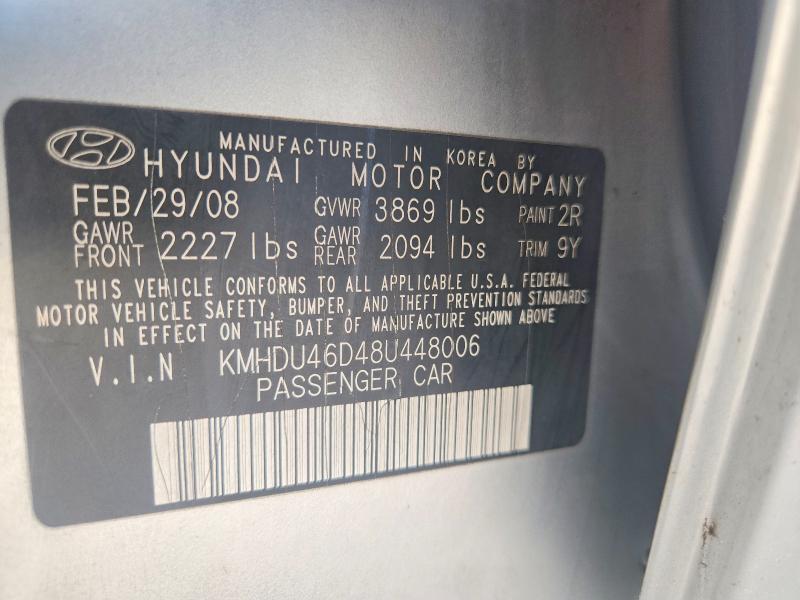 Aukcja sprzedaży 2008 Hyundai Elantra, vin: KMHDU46D48U448006, numer aukcji: 54969546