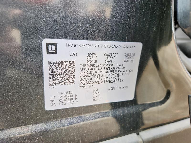 Aukcja sprzedaży 2021 Chevrolet Equinox, vin: 2GNAXNEV1M6145716, numer aukcji: 55178006
