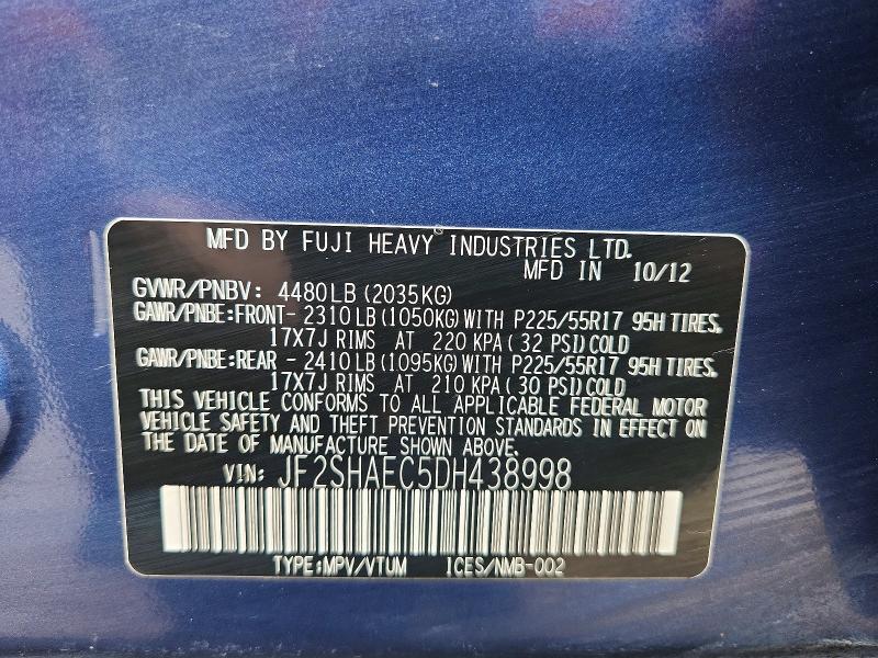 Продажа на аукционе авто 2013 Subaru Forester, vin: JF2SHAEC5DH438998, номер лота: 52256606
