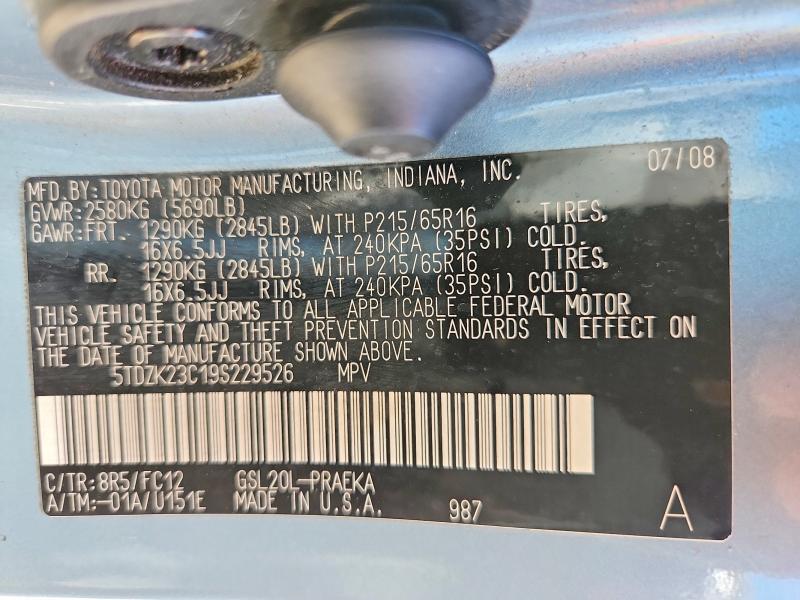 53128336 :رقم المزاد ، 5TDZK23C19S229526 vin ، 2009 Toyota Sienna مزاد بيع