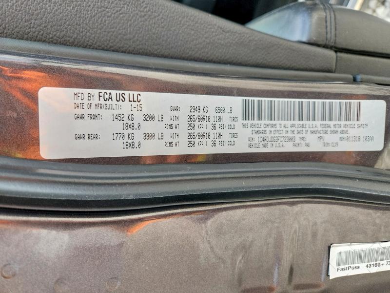 55024826 :رقم المزاد ، 1C4RDJDG3FC723003 vin ، 2015 Dodge Durango مزاد بيع