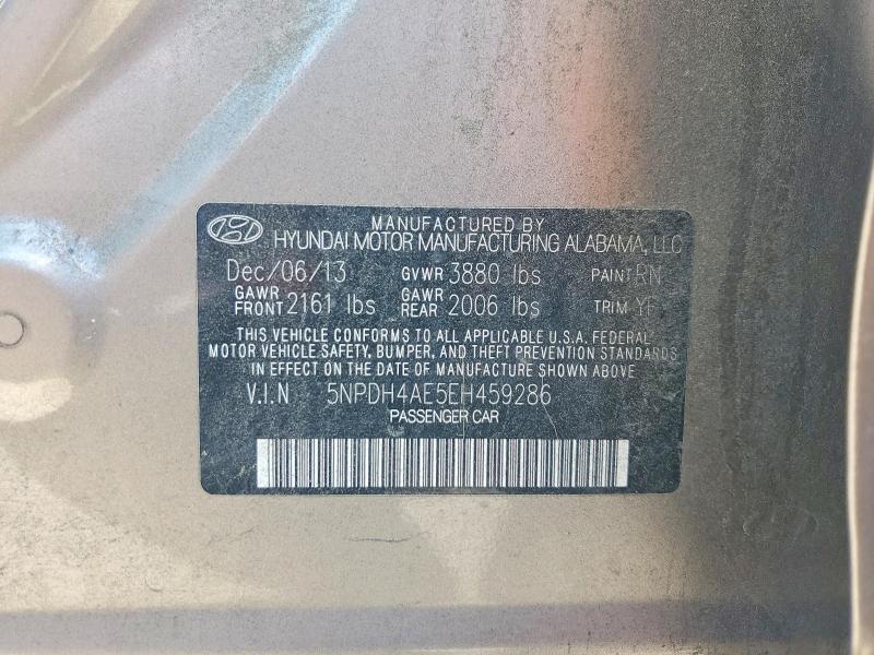 53863276 :رقم المزاد ، 5NPDH4AE5EH459286 vin ، 2014 Hyundai Elantra مزاد بيع
