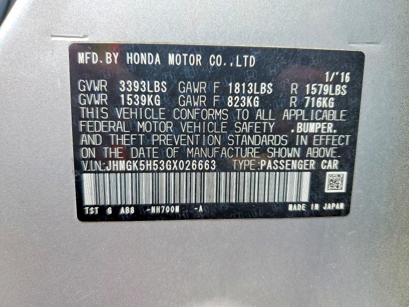 Продаж на аукціоні авто 2016 Honda Fit, vin: JHMGK5H53GX026663, номер лоту: 55021006