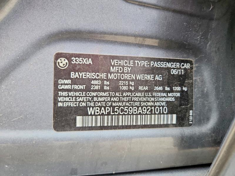 Aukcja sprzedaży 2011 Bmw 335, vin: WBAPL5C59BA921010, numer aukcji: 53755846