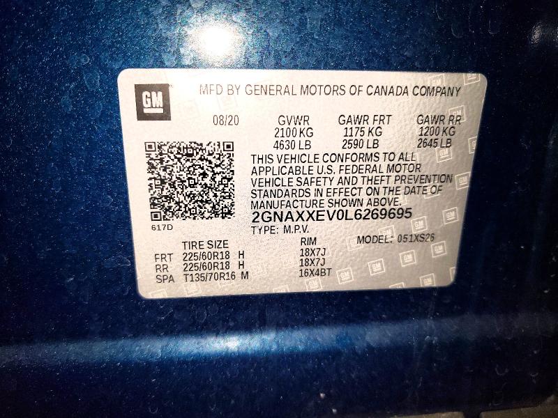 Продаж на аукціоні авто 2020 Chevrolet Equinox, vin: 2GNAXXEV0L6269695, номер лоту: 54628216