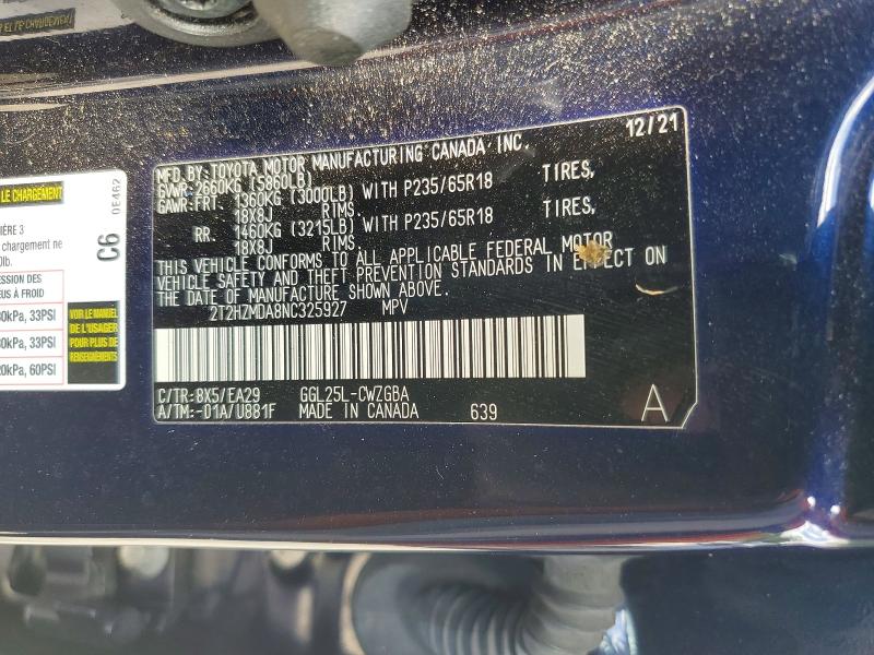 Aukcja sprzedaży 2022 Lexus Rx, vin: 2T2HZMDA8NC325927, numer aukcji: 54689056