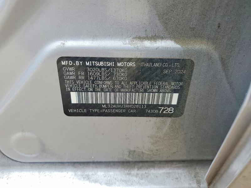 Aukcja sprzedaży 2024 Mitsubishi Mirage, vin: ML32AUHJ3RH028113, numer aukcji: 52364506