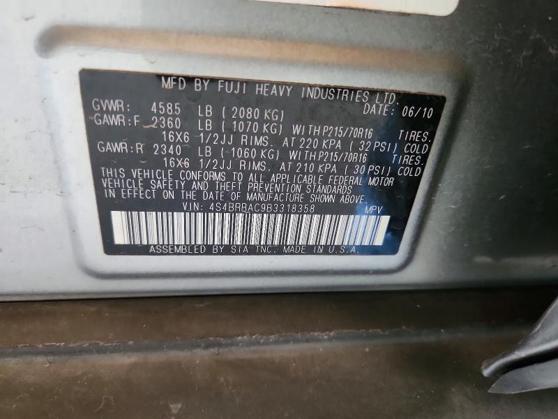 2011 Subaru Outback მანქანა იყიდება აუქციონზე, vin: 4S4BRBAC9B3318358, აუქციონის ნომერი: 54165636