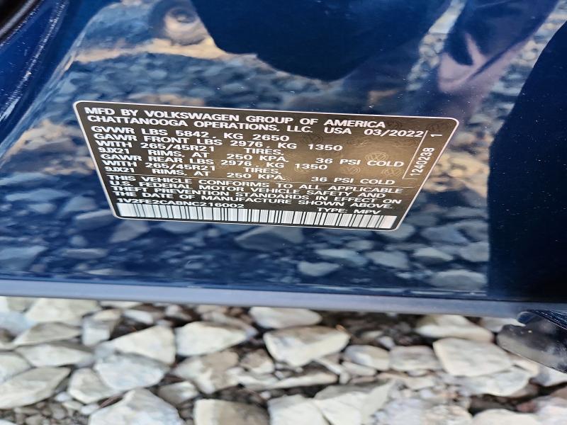 Auction sale of the 2022 Volkswagen Atlas Cross Sport, vin: 1V2FE2CA8NC216002, lot number: 54278266