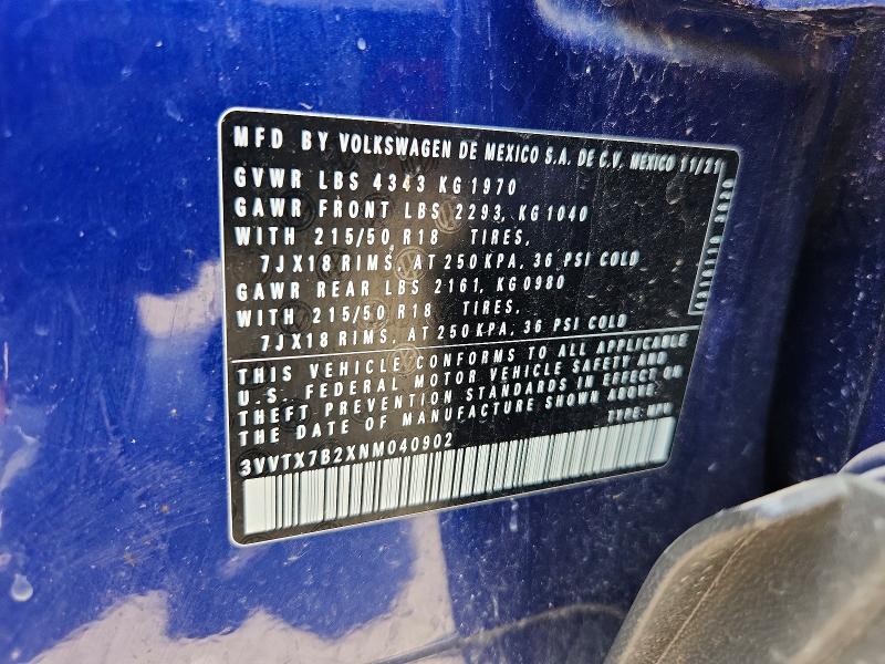 Aukcja sprzedaży 2022 Volkswagen Taos, vin: 3VVTX7B2XNM040902, numer aukcji: 54258676