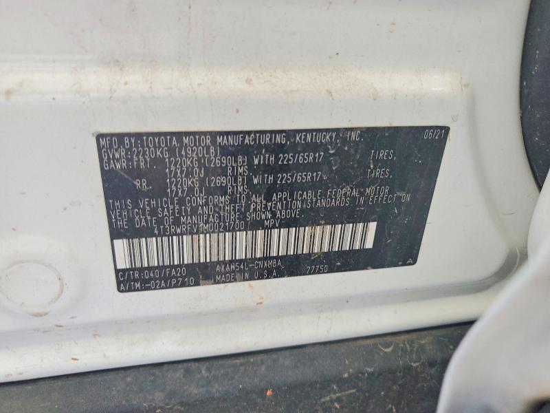 Aukcja sprzedaży 2021 Toyota Rav4 Hybrid, vin: 4T3RWRFV1MU021700, numer aukcji: 54134356