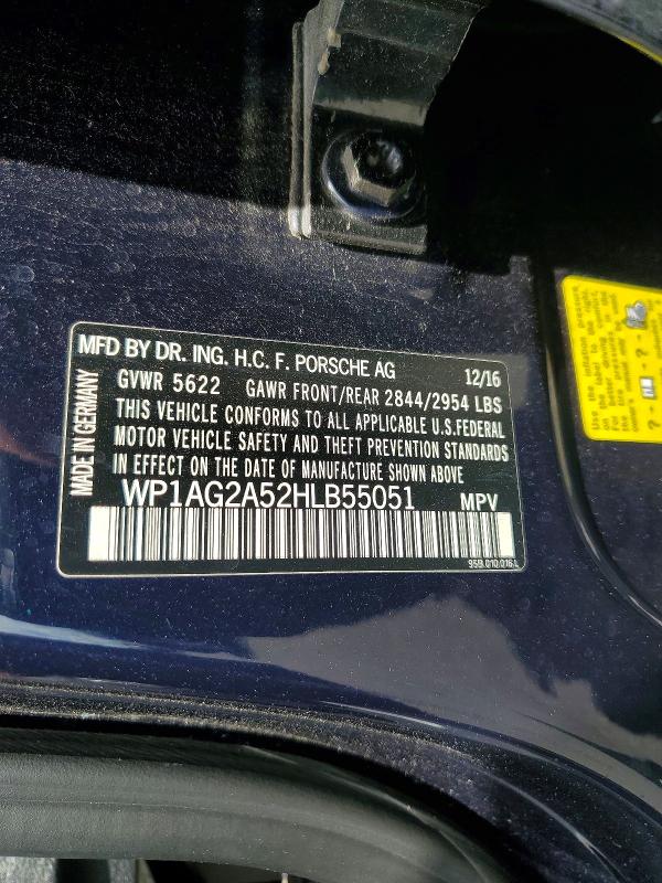 2017 Porsche Macan მანქანა იყიდება აუქციონზე, vin: WP1AG2A52HLB55051, აუქციონის ნომერი: 55633266