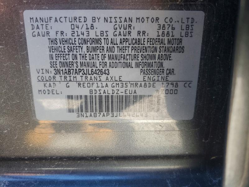 2018 Nissan Sentra მანქანა იყიდება აუქციონზე, vin: 3N1AB7AP3JL642643, აუქციონის ნომერი: 52856196