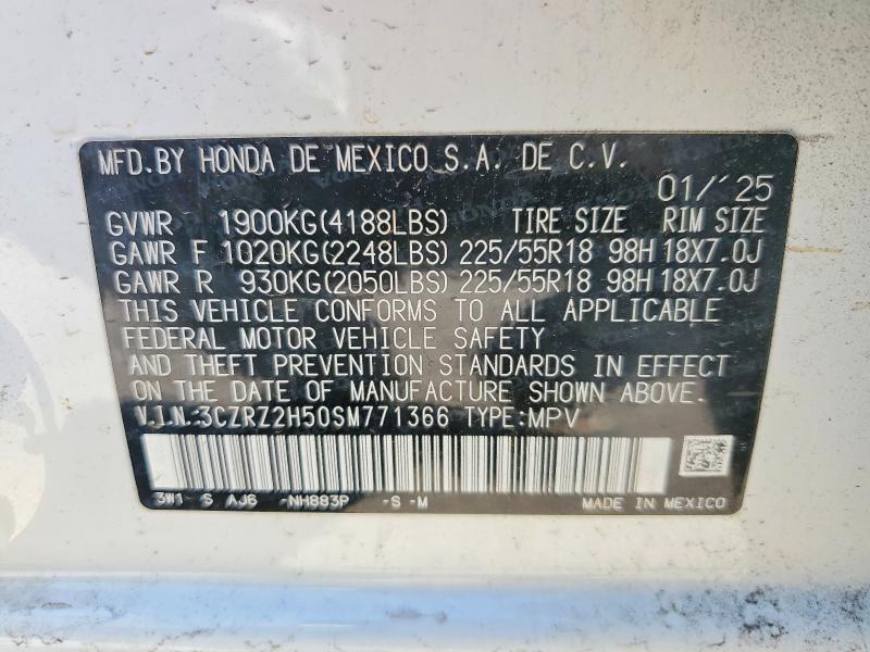 2025 Honda Hr-v მანქანა იყიდება აუქციონზე, vin: 3CZRZ2H50SM771366, აუქციონის ნომერი: 52560226