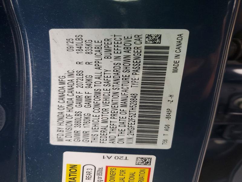 53332356 :رقم المزاد ، 2HGFE2F52TH529848 vin ، 2026 Honda Civic مزاد بيع