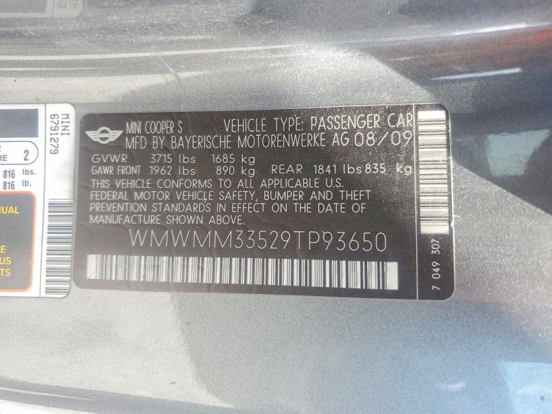 54226106 :رقم المزاد ، WMWMM33529TP93650 vin ، 2009 Mini Cooper مزاد بيع