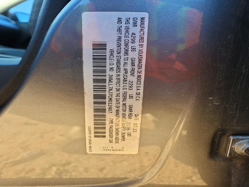 Aukcja sprzedaży 2012 Volkswagen Jetta, vin: 3VWLL7AJ7CM012407, numer aukcji: 53354226