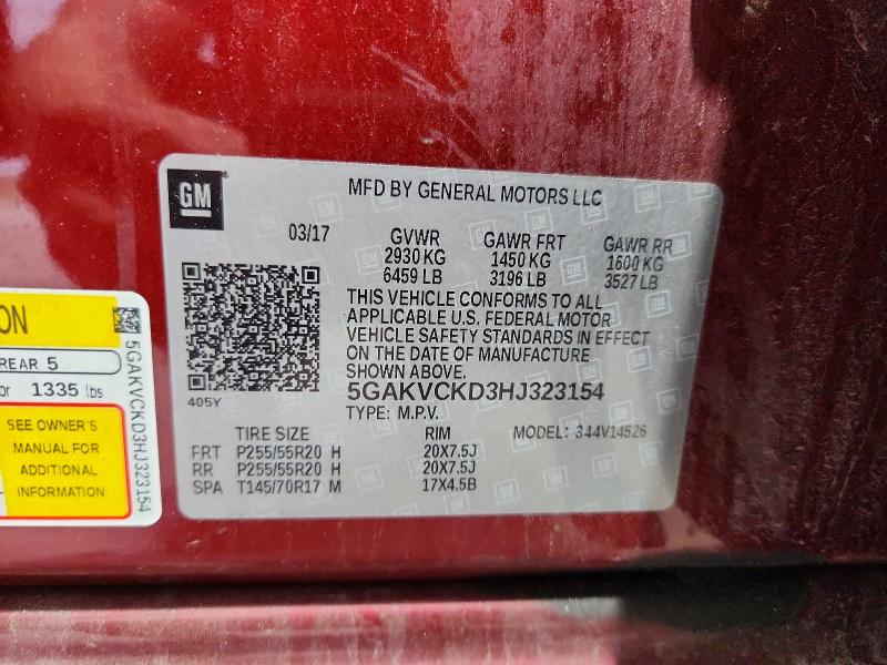 Продаж на аукціоні авто 2017 Buick Enclave, vin: 5GAKVCKD3HJ323154, номер лоту: 53943526