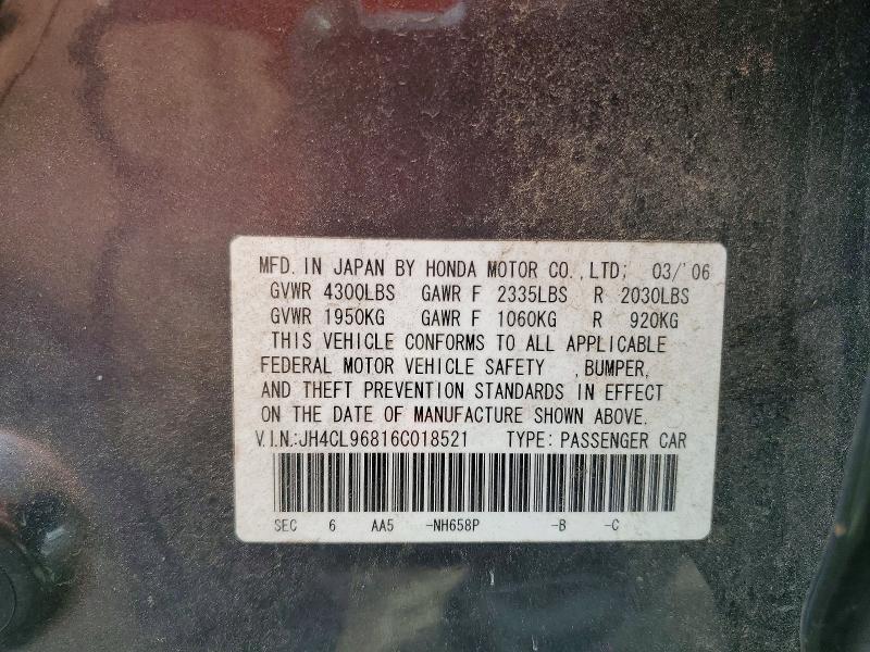 Aukcja sprzedaży 2006 Acura Tsx, vin: JH4CL96816C018521, numer aukcji: 51844716
