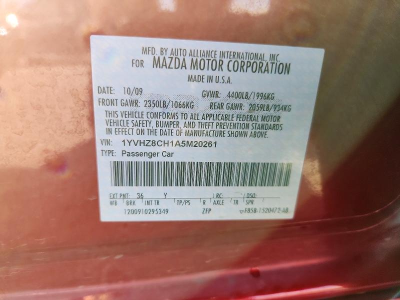 2010 Mazda 6 მანქანა იყიდება აუქციონზე, vin: 1YVHZ8CH1A5M20261, აუქციონის ნომერი: 52725116
