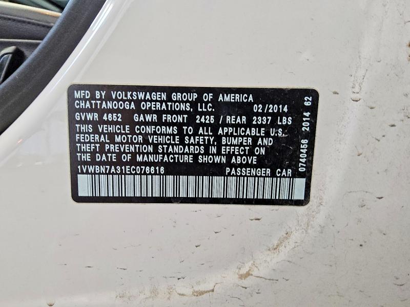 Aukcja sprzedaży 2014 Volkswagen Passat, vin: 1VWBN7A31EC076616, numer aukcji: 53635466