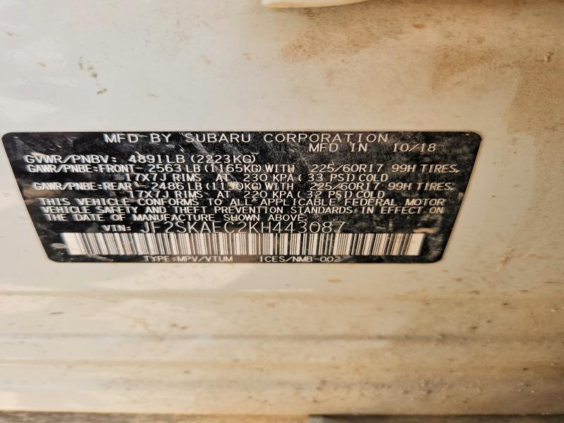 54505336 :رقم المزاد ، JF2SKAEC2KH443087 vin ، 2019 Subaru Forester مزاد بيع
