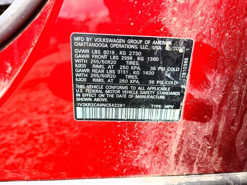 Продаж на аукціоні авто 2022 Volkswagen Atlas, vin: 1V2KR2CA9NC542281, номер лоту: 54153556
