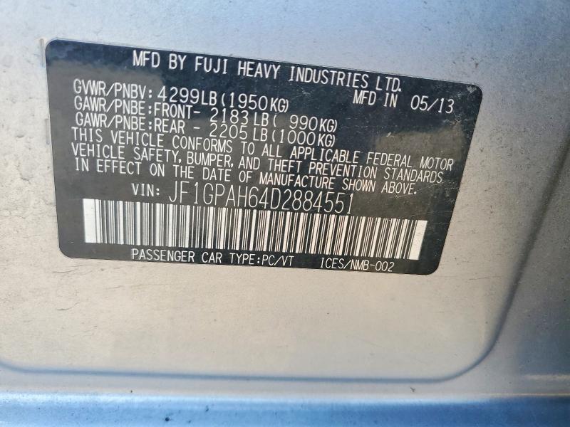 Aukcja sprzedaży 2013 Subaru Impreza, vin: JF1GPAH64D2884551, numer aukcji: 54205796
