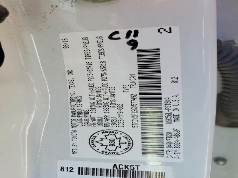 52097266 :رقم المزاد ، 5TFDY5F12GX577492 vin ، 2016 Toyota Tundra مزاد بيع