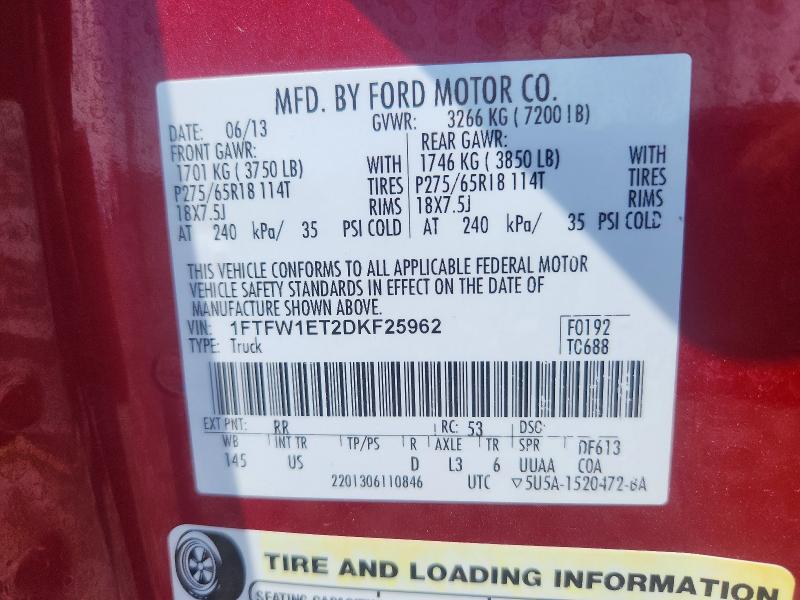 Aukcja sprzedaży 2013 Ford F150, vin: 1FTFW1ET2DKF25962, numer aukcji: 53698316