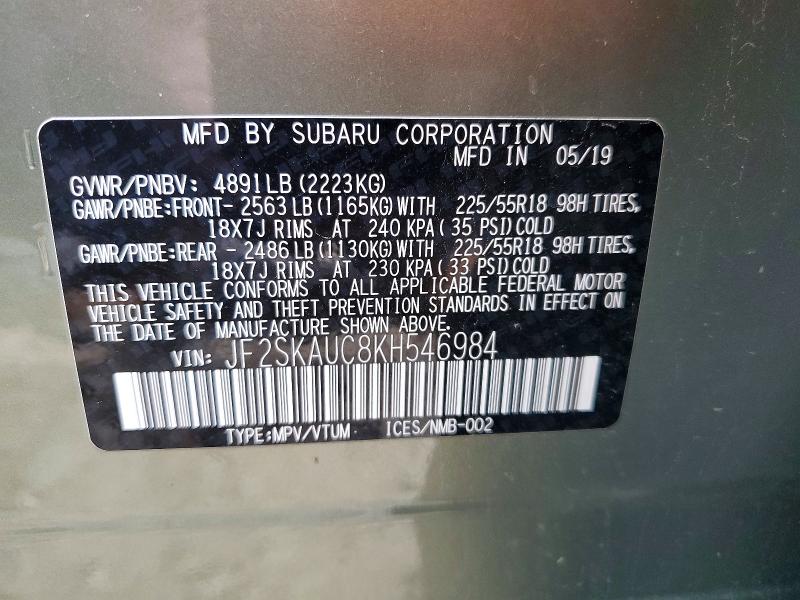 Aukcja sprzedaży 2019 Subaru Forester, vin: JF2SKAUC8KH546984, numer aukcji: 52359336