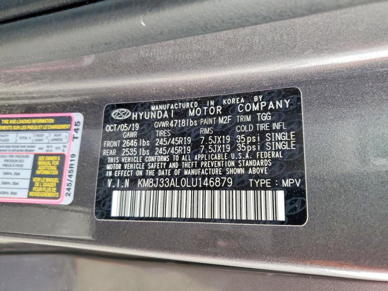 Aukcja sprzedaży 2020 Hyundai Tucson, vin: KM8J33AL0LU146879, numer aukcji: 53009056