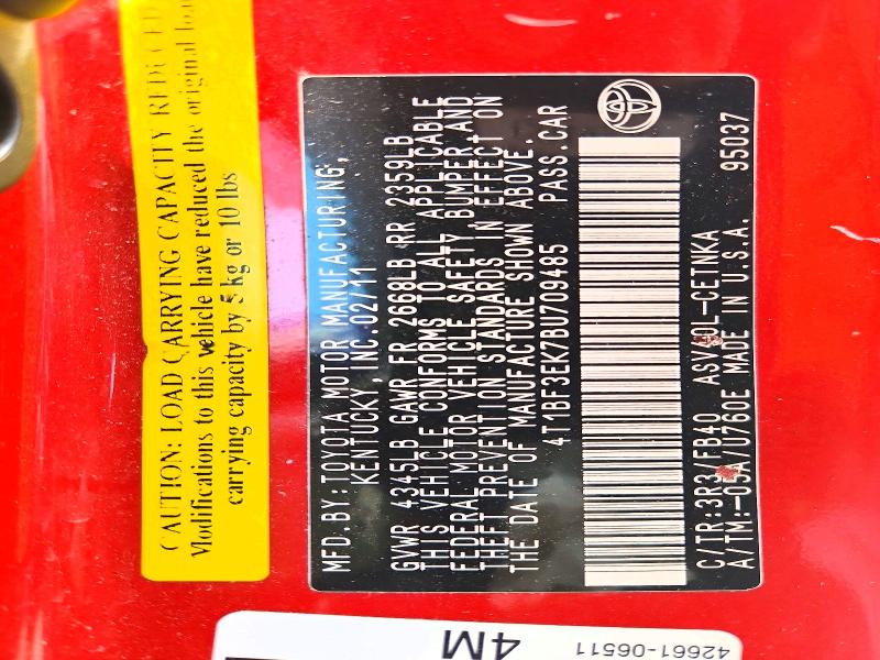 2011 Toyota Camry მანქანა იყიდება აუქციონზე, vin: 4T1BF3EK7BU709485, აუქციონის ნომერი: 54227546