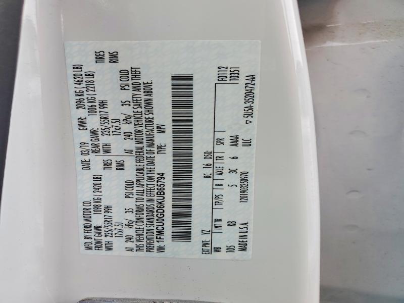 52126436 :رقم المزاد ، 1FMCU0GD6KUB65794 vin ، 2019 Ford Escape مزاد بيع