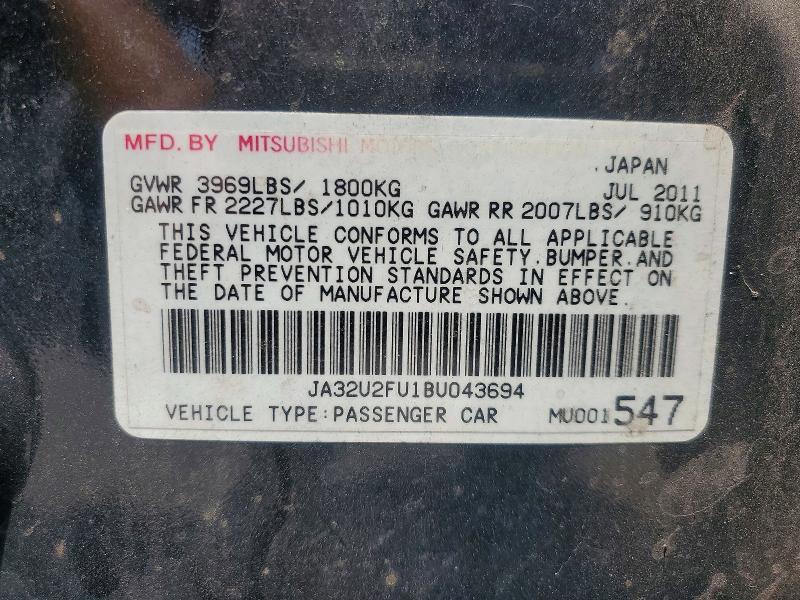 Продаж на аукціоні авто 2011 Mitsubishi Lancer, vin: JA32U2FU1BU043694, номер лоту: 53639036