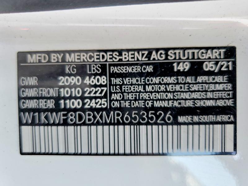 Продажа на аукционе авто 2021 Mercedes-benz C, vin: W1KWF8DBXMR653526, номер лота: 54882006