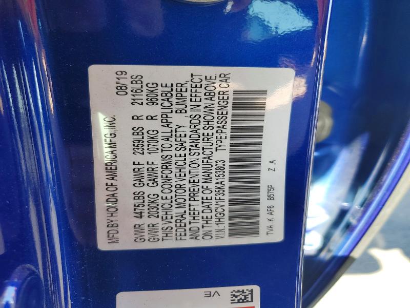 Продажа на аукционе авто 2019 Honda Accord, vin: 1HGCV1F35KA153803, номер лота: 54443176