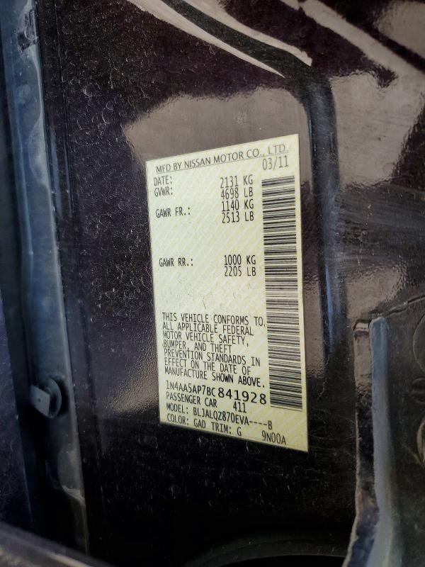 2011 Nissan Maxima მანქანა იყიდება აუქციონზე, vin: 1N4AA5AP7BC841928, აუქციონის ნომერი: 52100026