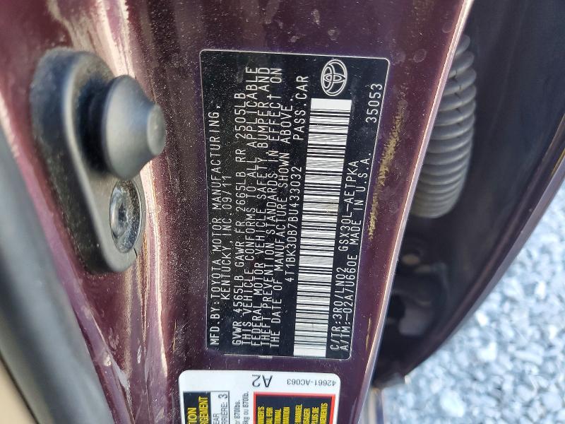 52120826 :رقم المزاد ، 4T1BK3DB7BU433032 vin ، 2011 Toyota Avalon مزاد بيع