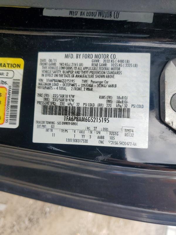 Продаж на аукціоні авто 2016 Ford Mustang, vin: 1FA6P8AM6G5215195, номер лоту: 53579576