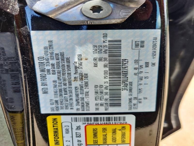 2019 Ford Fusion მანქანა იყიდება აუქციონზე, vin: 3FA6P0LU4KR197929, აუქციონის ნომერი: 54119056