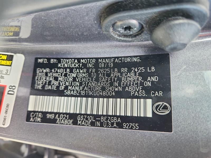 Продаж на аукціоні авто 2019 Lexus Es, vin: 58ABZ1B11KU048004, номер лоту: 55020906