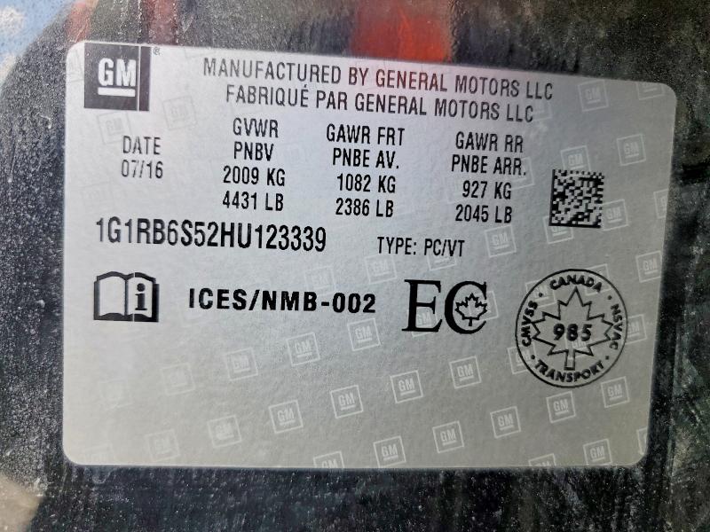 Продаж на аукціоні авто 2017 Chevrolet Volt, vin: 1G1RB6S52HU123339, номер лоту: 55255916