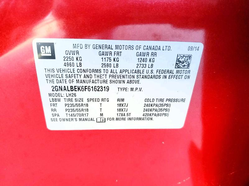 Продаж на аукціоні авто 2015 Chevrolet Equinox, vin: 2GNALBEK6F6162319, номер лоту: 54095436